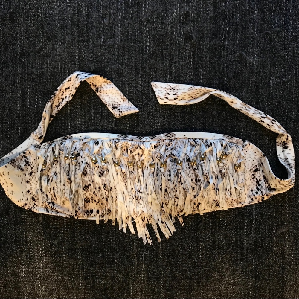 Beaded Animal Print Bandeau Bikini Top